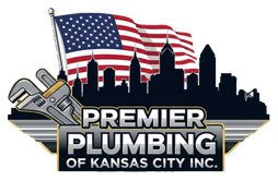 Premier Plumbing of Kansas City logo with flag, skyline and wrench