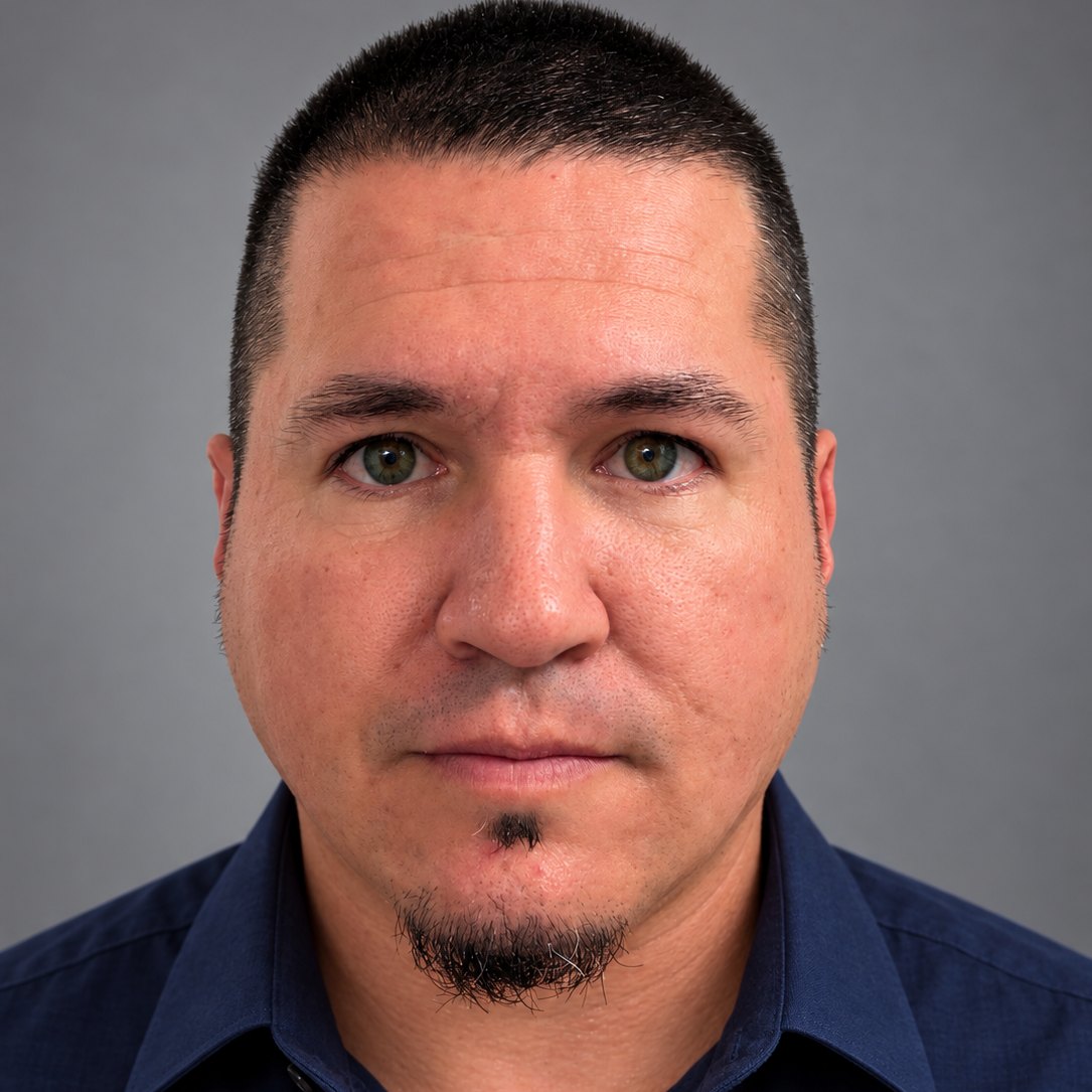 Portrait of Michael, owner of Spartan Mechanical LLC, in a navy collared shirt